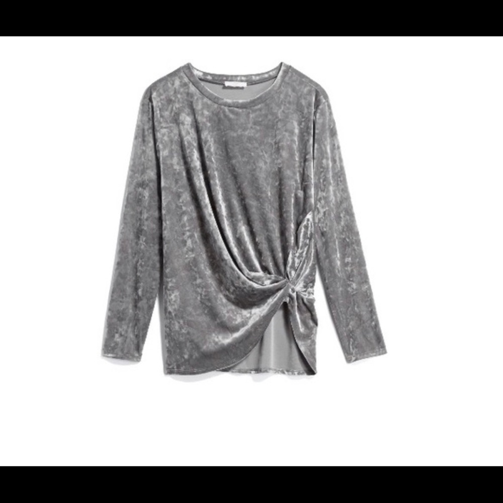Silver Crushed Velvet Long Sleeve Top